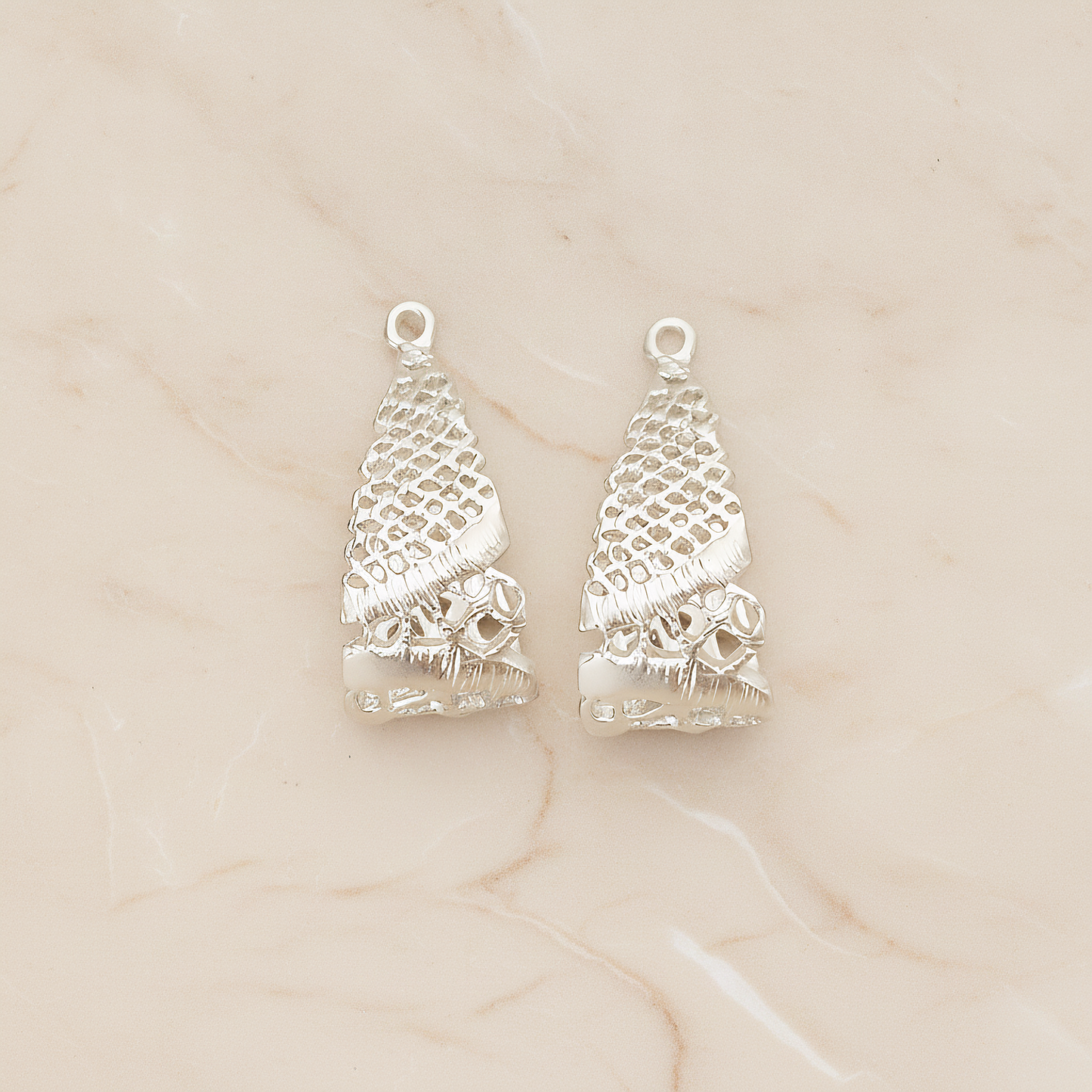 Lace Textured Mesh Netted Wide Teardrop Pendant, 2 Pc on warm marble background (PD.1536)
