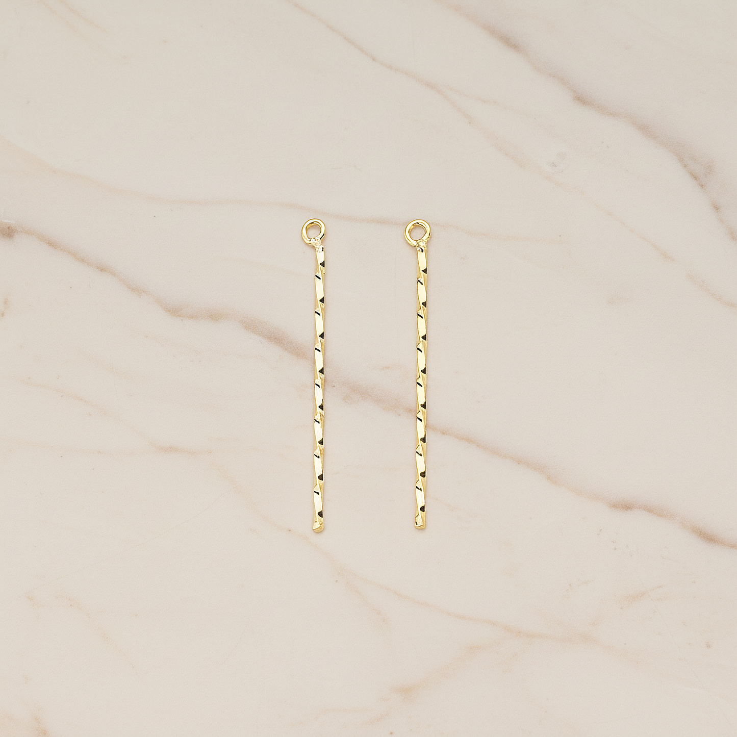 Thin Twisted Bar Charm 32mm Pendant, 2 Pc on warm marble background (PD.1571-01)