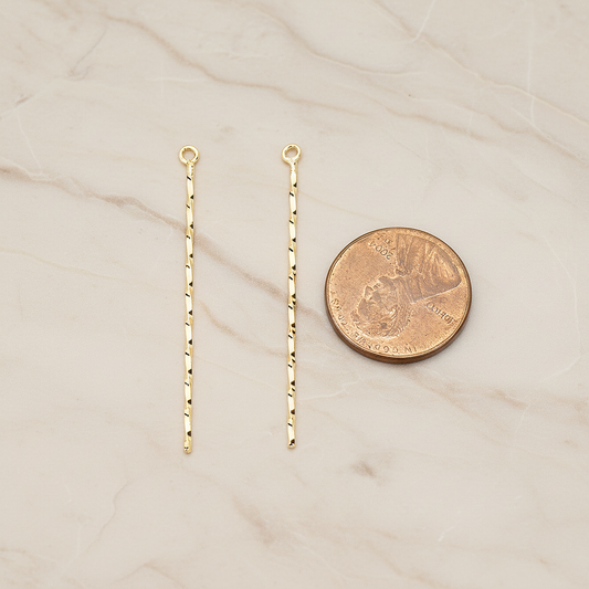 Thin Long Twisted Bar Charm 42mm Pendant, 2 Pc on warm marble background (PD.1571-02)
