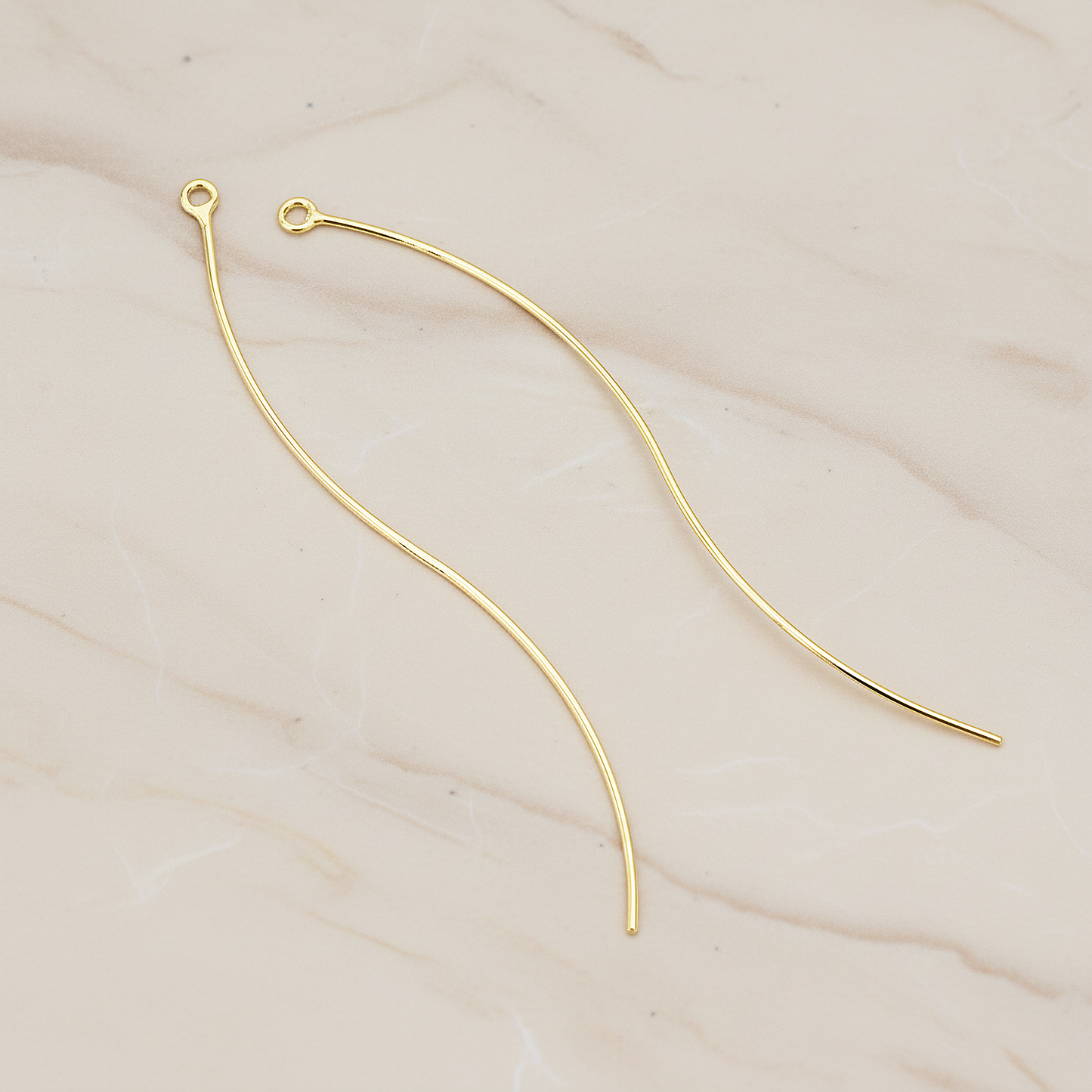 Thin Waved Skinny Long Bar Charm Pendant, 2 Pc on warm marble background (PD.1574)