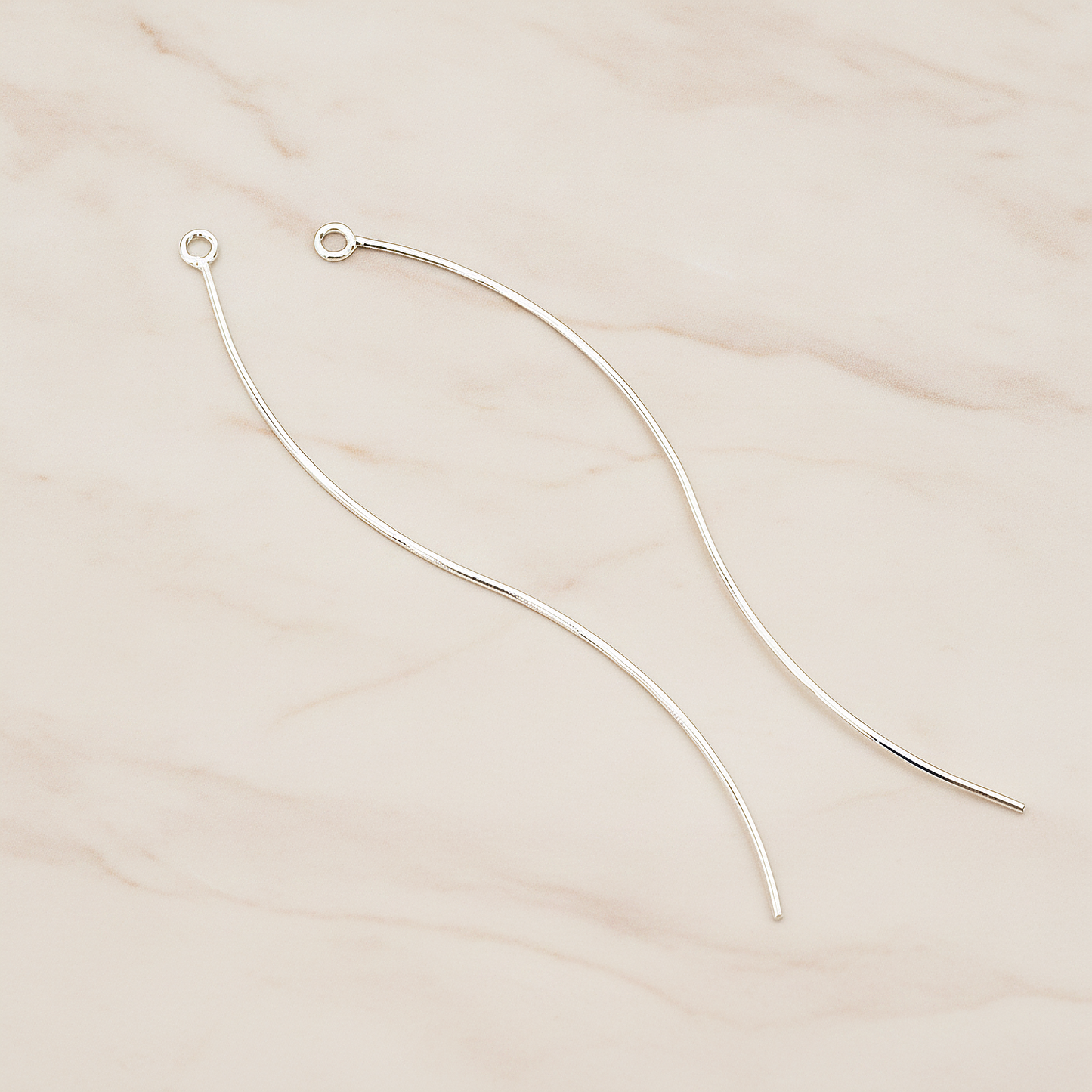 Thin Waved Skinny Long Bar Charm Pendant, 2 Pc on warm marble background (PD.1574)