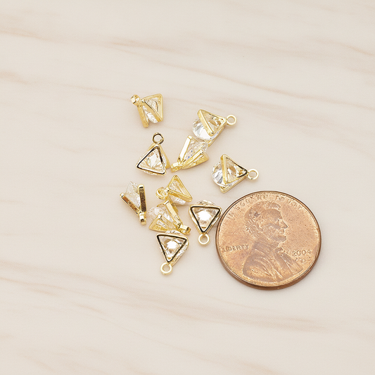 Double Triangle Sandwitch Framed Cubic Ziconia Charm Pendant, 2 Pc on warm marble background (PD.1577-01)