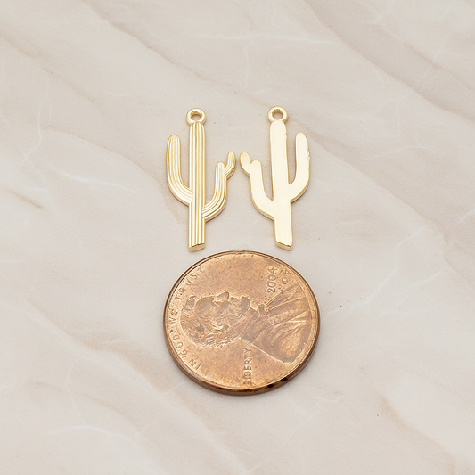 Flattened Cactus Pendant, 2 Pc on warm marble background (PD.1587)