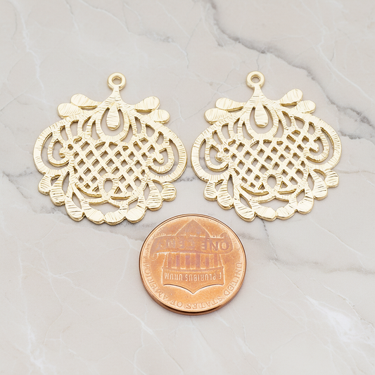 Antique Criss Cross Pattern Pendant, 2 Pc on warm marble background (PD.158)