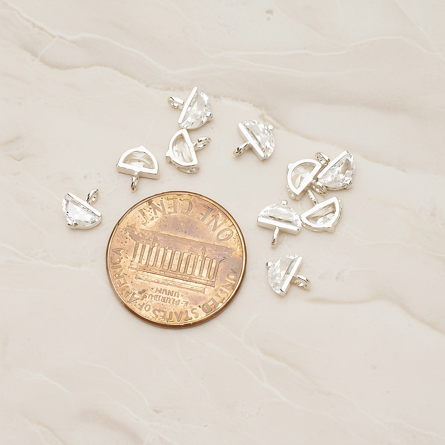 Small Semicircle Cubic Setting Pendant, 2 Pc on warm marble background (PD.1630-01)