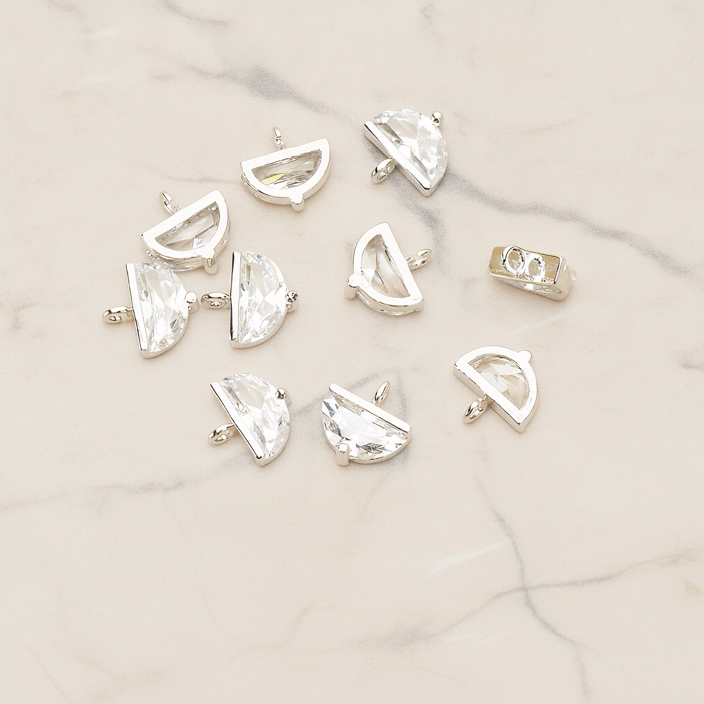 Medium Semicircle Cubic Setting Pendant, 2 Pc on warm marble background (PD.1630-02)