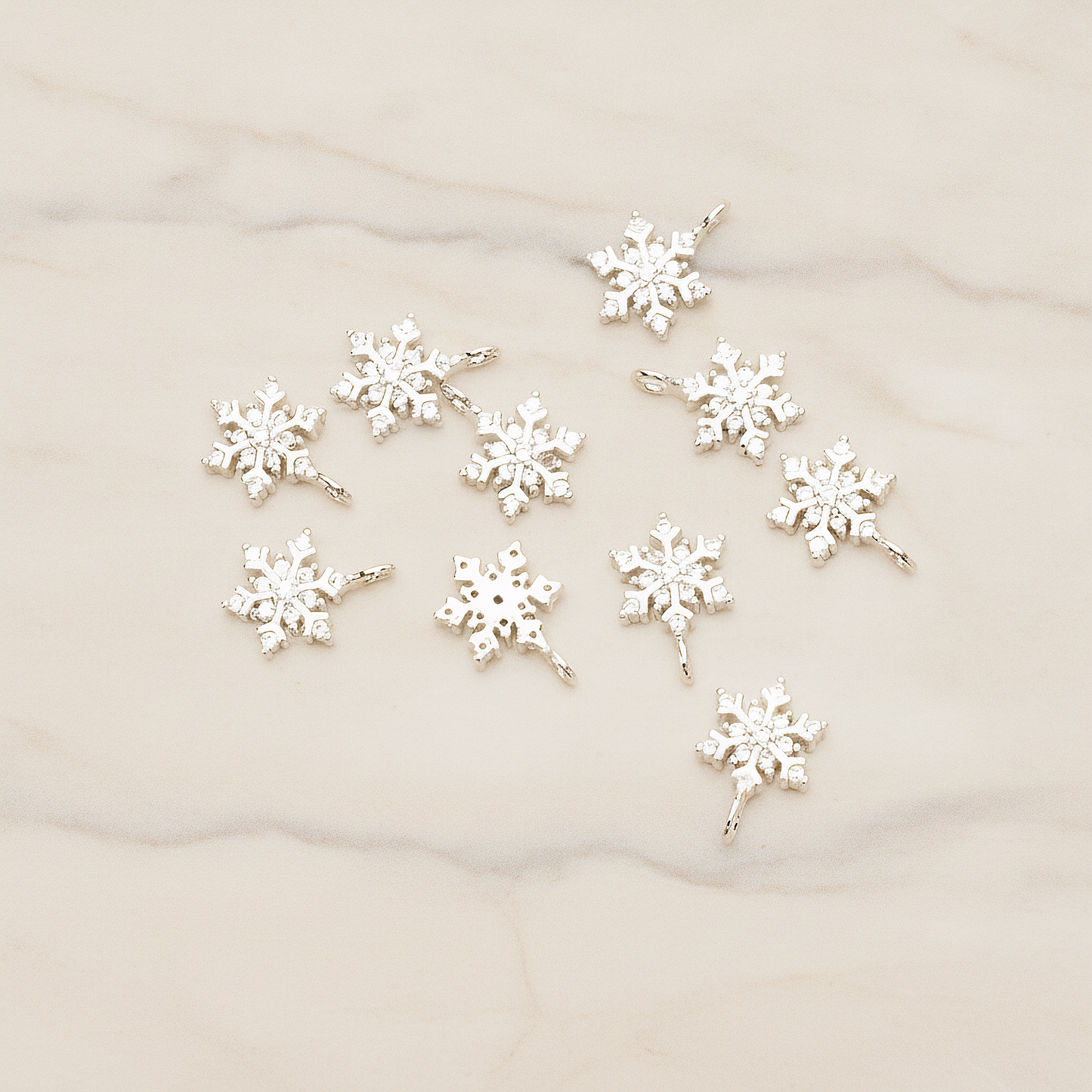 Snowflake Cubic Setting Pendant, 2Pc on warm marble background (PD.1631-01)
