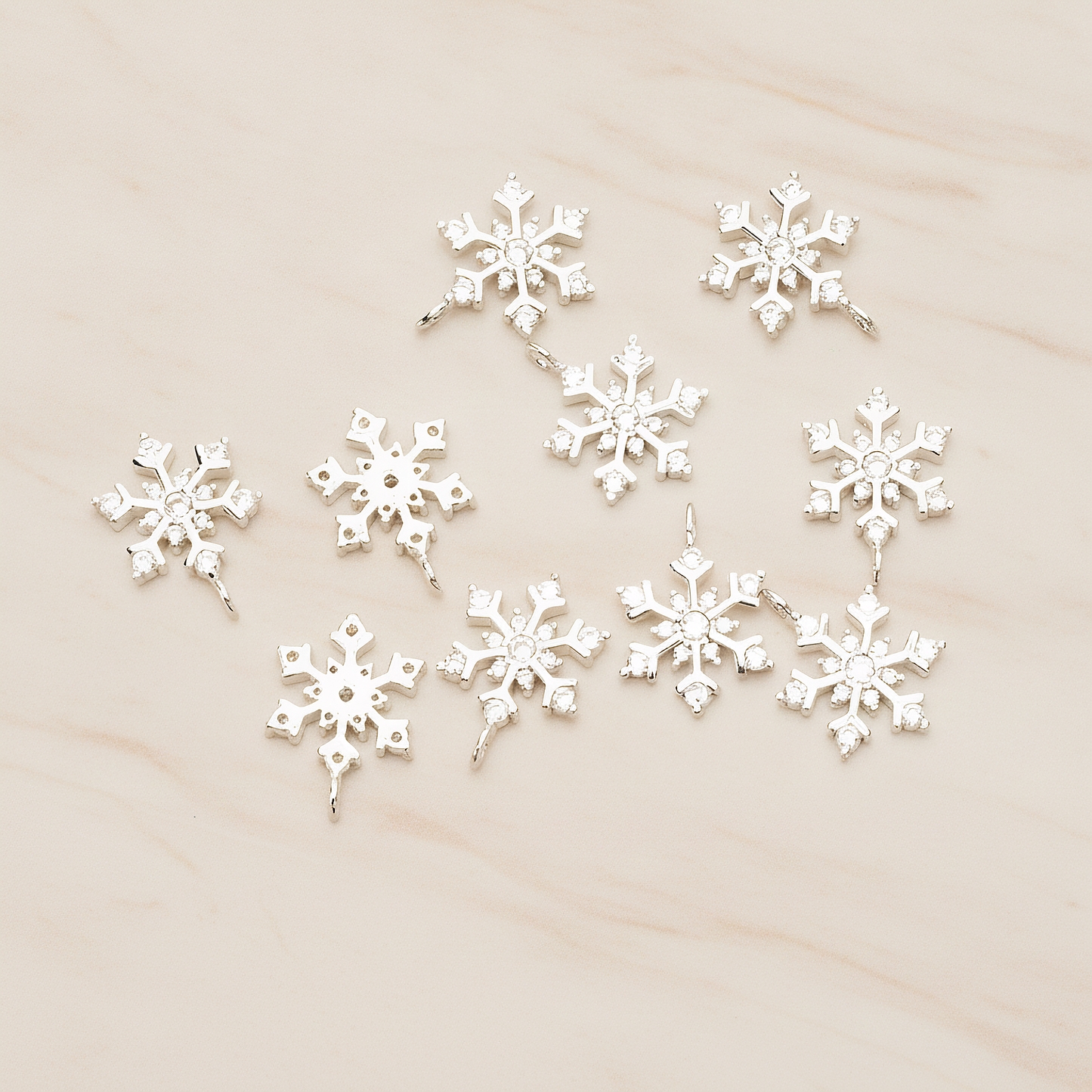 Snowflake Cubic Setting Pendant, 2 Pc on warm marble background (PD.1631-02)