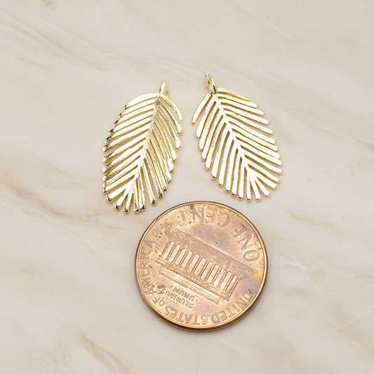 Mimosa Leaf Pendant, 2 Pc on warm marble background (PD.1670)
