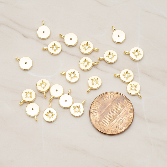 Round Cubic Setting Shining Star Pendant, 2 Pc on warm marble background (PD.1674)