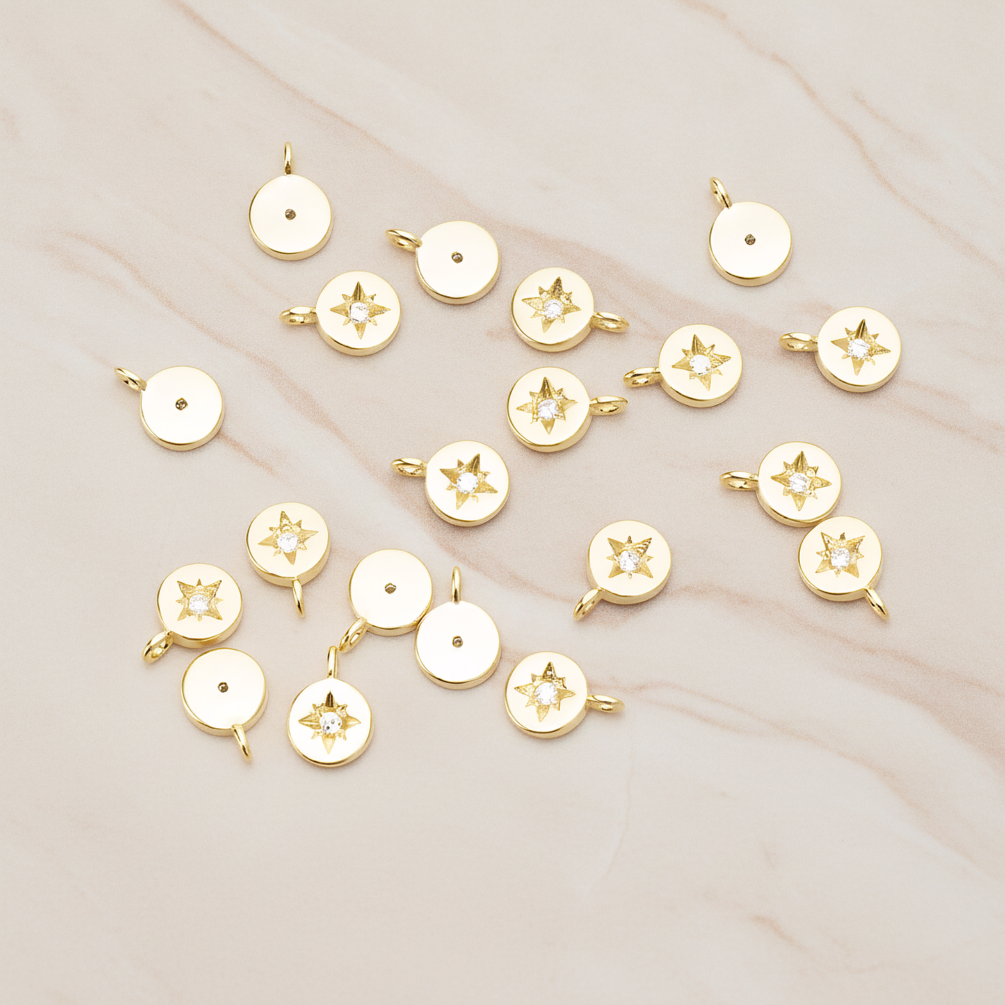 Round Cubic Setting Shining Star Pendant, 2 Pc on warm marble background (PD.1674)