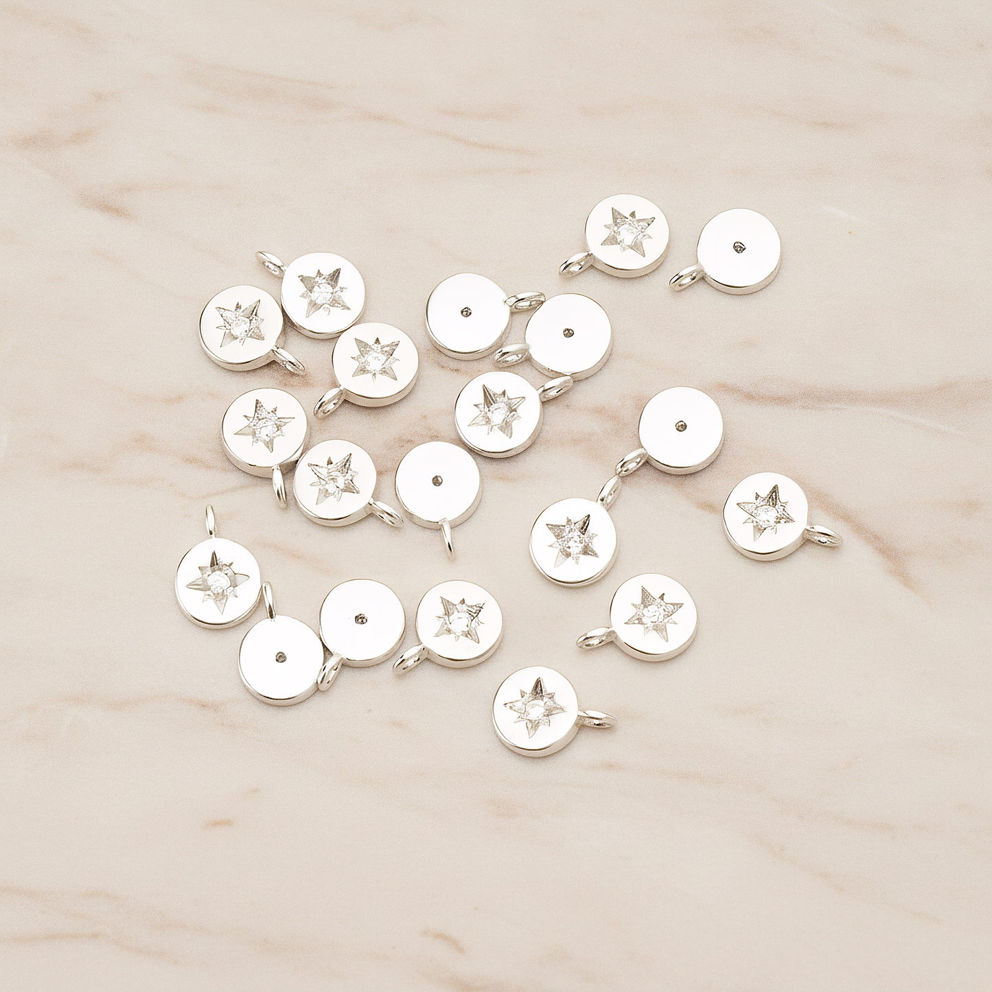 Round Cubic Setting Shining Star Pendant, 2 Pc on warm marble background (PD.1674)