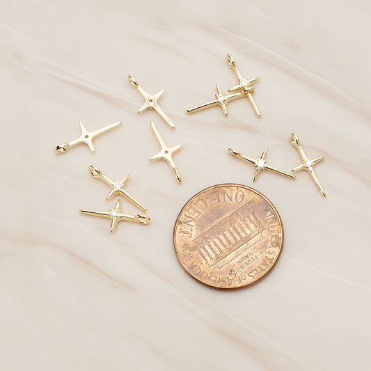 Simple Cross Cubic Setting Pendant, 2 Pc on warm marble background (PD.1676)