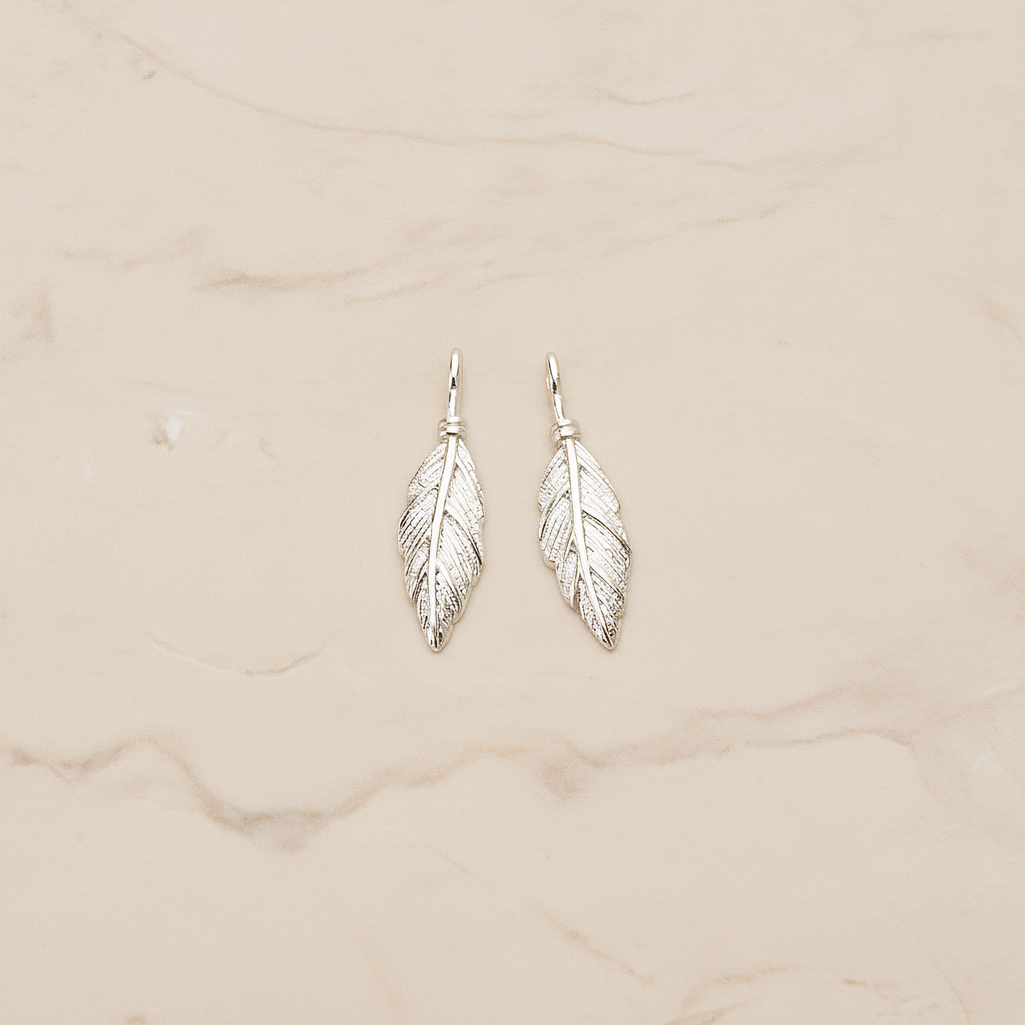 Feather Like Leaf Plated Pendant, 2 Pc on warm marble background (PD.1687)