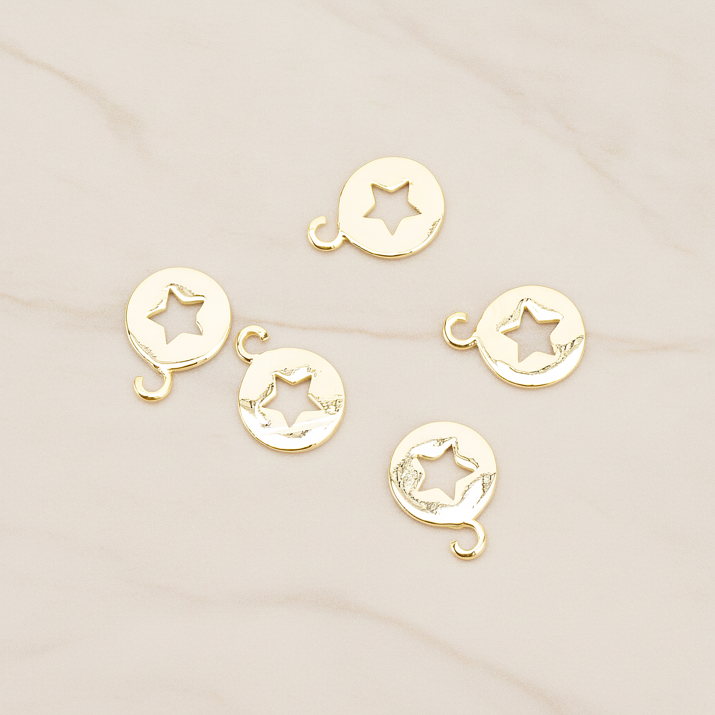 Star Hole Pendant, 2 Pc on warm marble background (PD.1701-02)