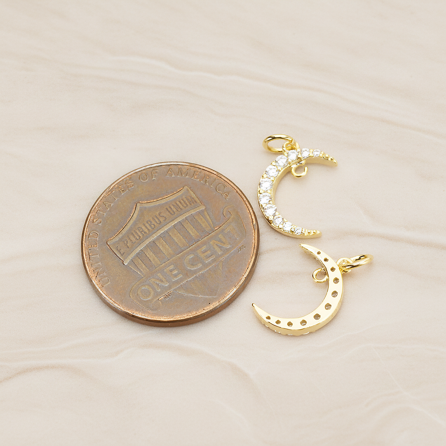 Cubic Crescent Moon Pendant, 1Pc on warm marble background (PD.1745)