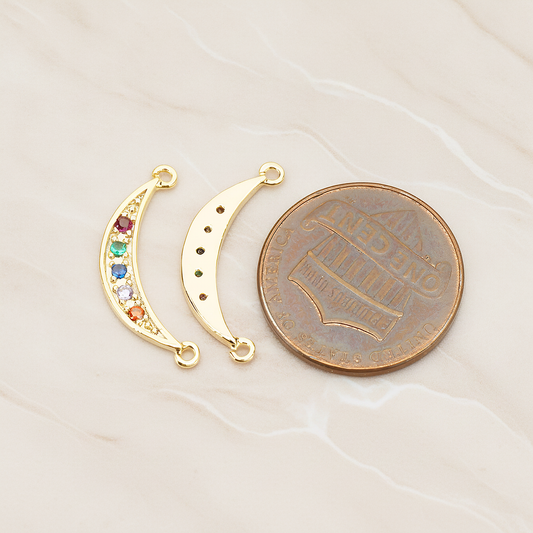 Chakra Colorful Cubic Crescent Moon Connector Pendant, 2Pc on warm marble background (PD.1765)