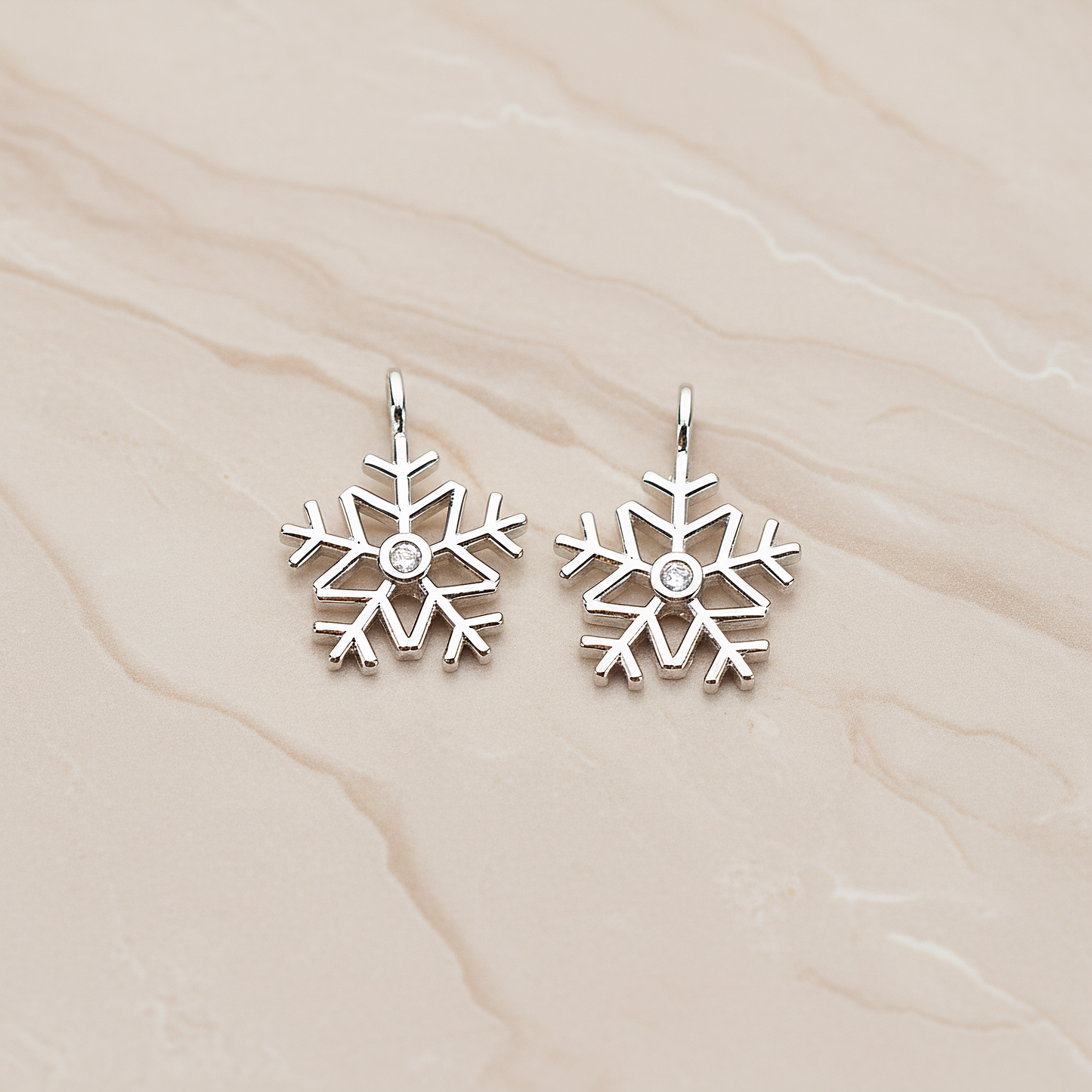 Winter Christmas Cubic Snowflake Layout Silhouette Small Pendant, 2 Pc on warm marble background (PD.1782-01)