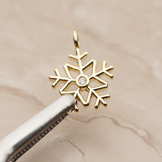 Winter Christmas Cubic Snowflake Layout Silhouette Small Pendant, 2 Pc on warm marble background (PD.1782-01)