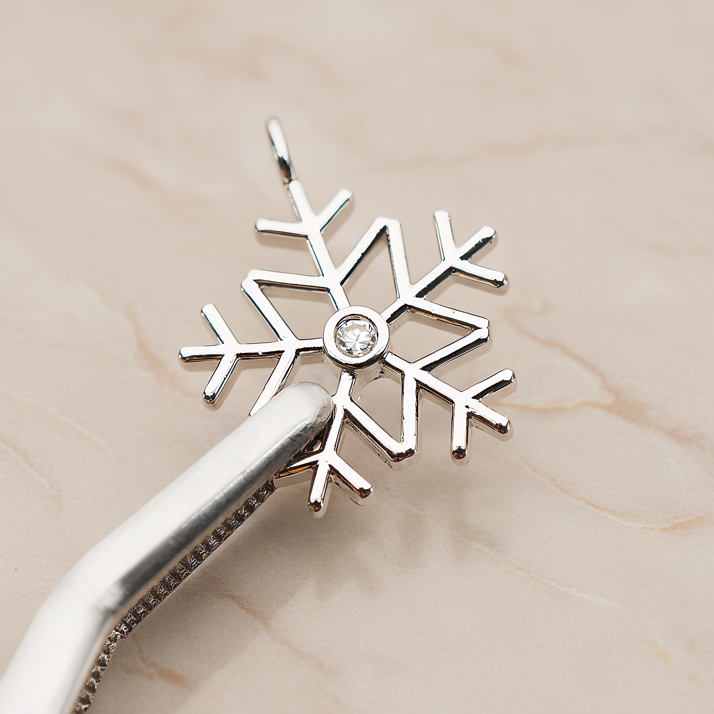 Winter Christmas Cubic Snowflake Layout Silhouette Large Pendant, 2 Pc on warm marble background (PD.1782-02)
