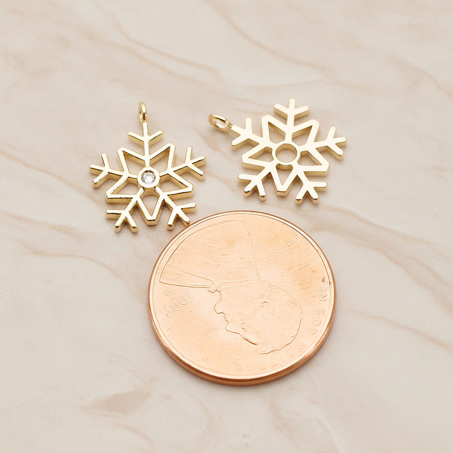 Winter Christmas Cubic Snowflake Layout Silhouette Large Pendant, 2 Pc on warm marble background (PD.1782-02)
