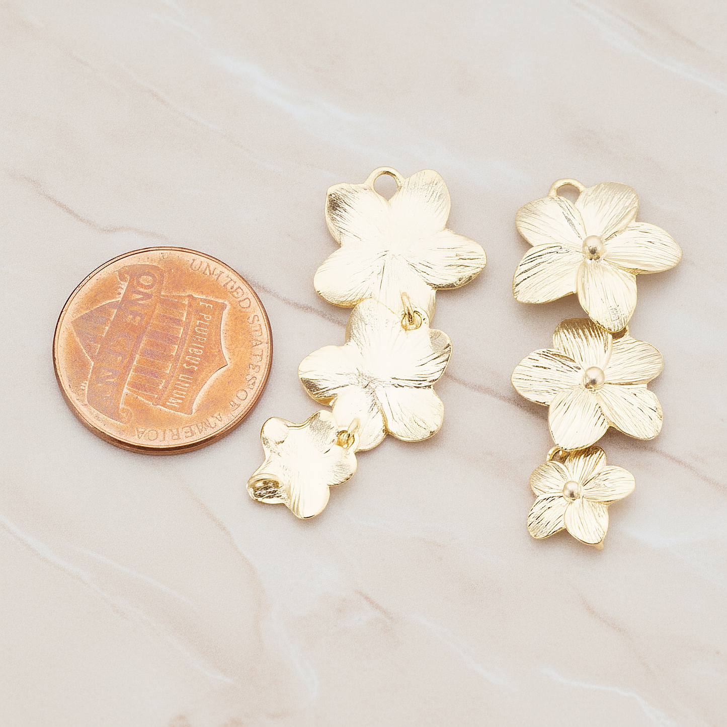Five Petal Triple Flower Pendant, 2 Pc on warm marble background (PD.178)