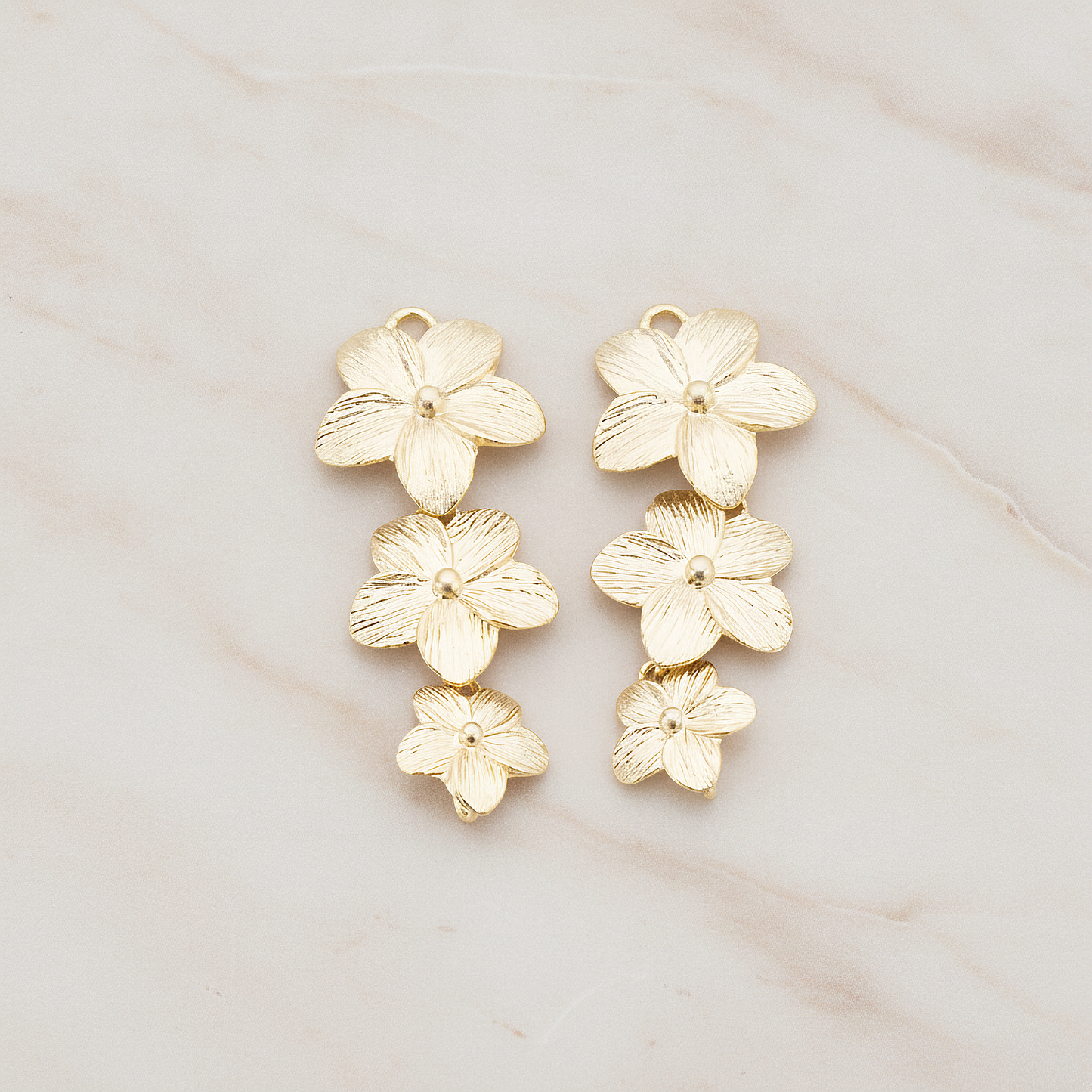 Five Petal Triple Flower Pendant, 2 Pc on warm marble background (PD.178)