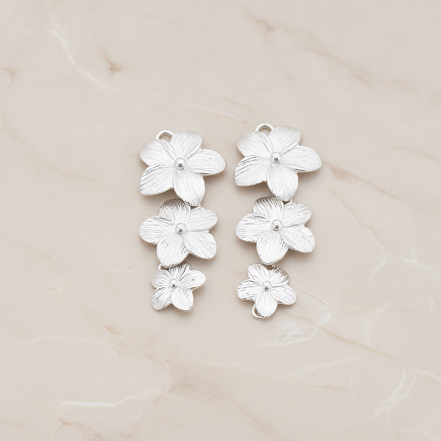 Five Petal Triple Flower Pendant, 2 Pc on warm marble background (PD.178)
