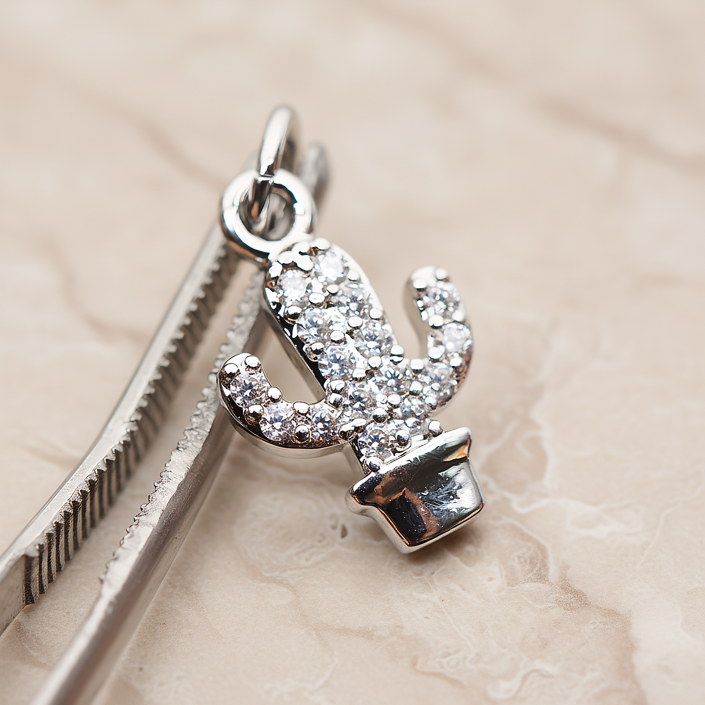 Cubic Cutie Cactus Pendant, 1 Pc on warm marble background (PD.1792)