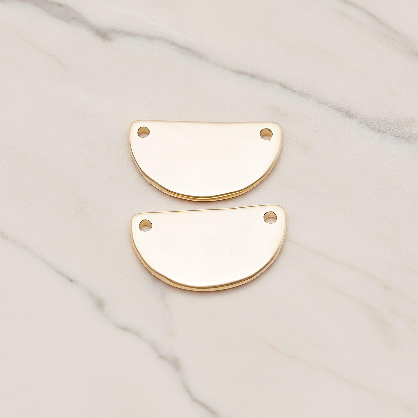 Reverse Half Moon Stamped Hammered Connector Pendant, 2 Pc on warm marble background (PD.1825)
