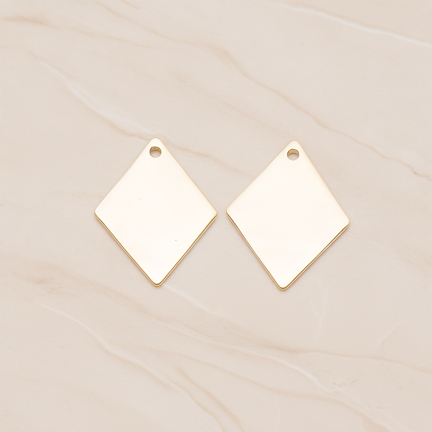 Small Rhombus Stamped Hammered Pendant, 2 Pc on warm marble background (PD.1827-01)