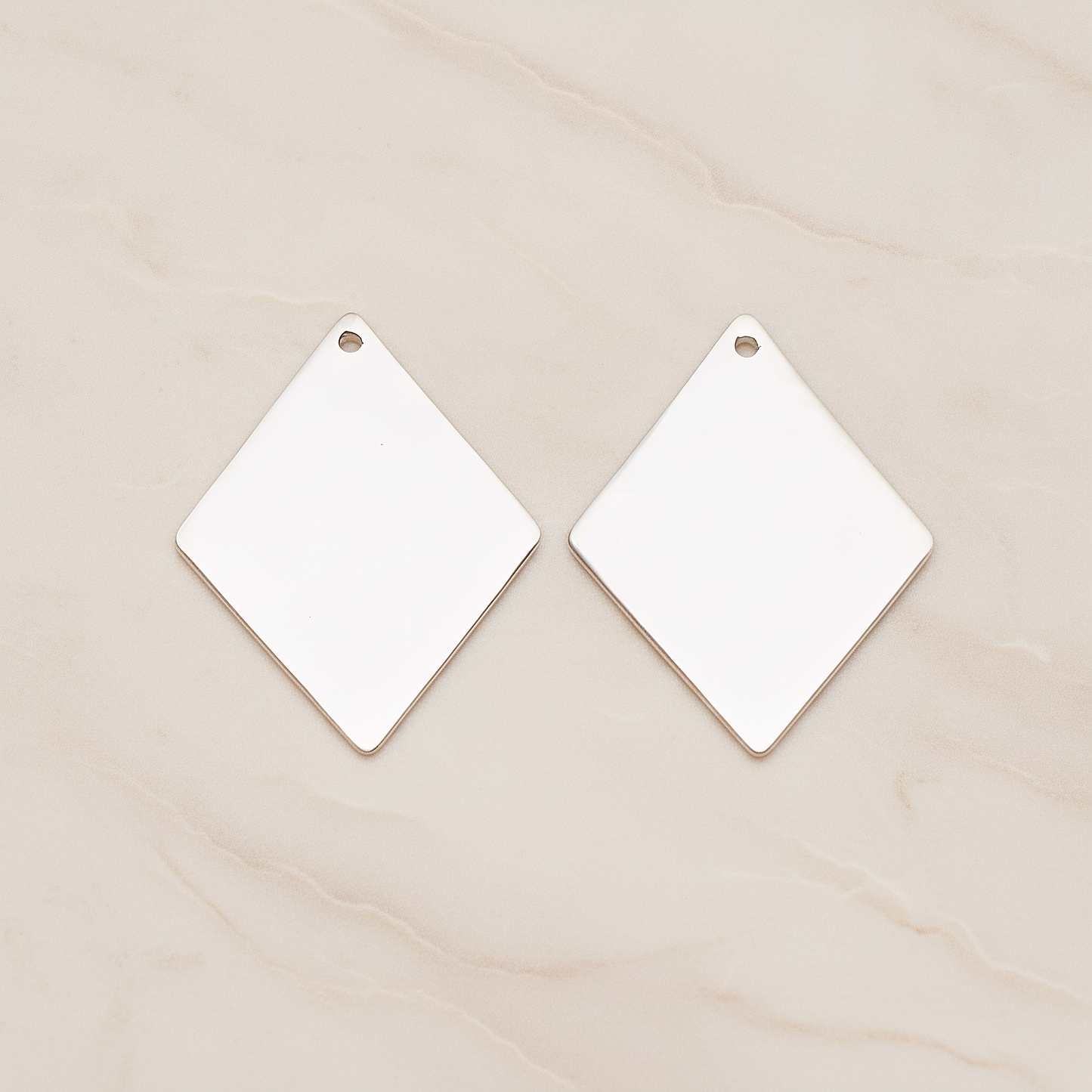 Large Rhombus Stamped Hammered Pendant, 2 Pc on warm marble background (PD.1827-02)