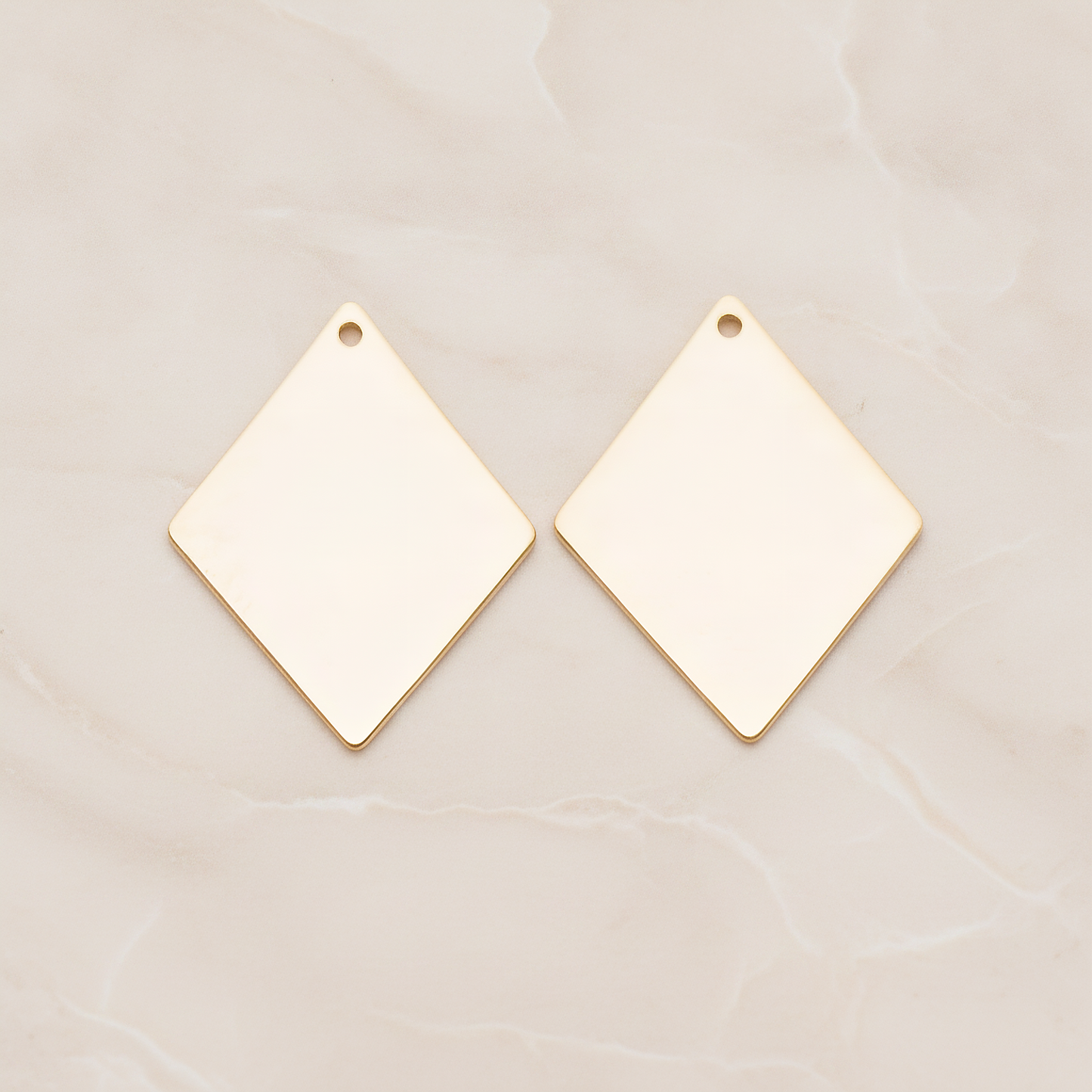 Large Rhombus Stamped Hammered Pendant, 2 Pc on warm marble background (PD.1827-02)