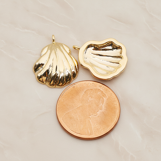 Type 9. Clam Seashell Beads Pendant, 2 Pc on warm marble background (PD.1839)
