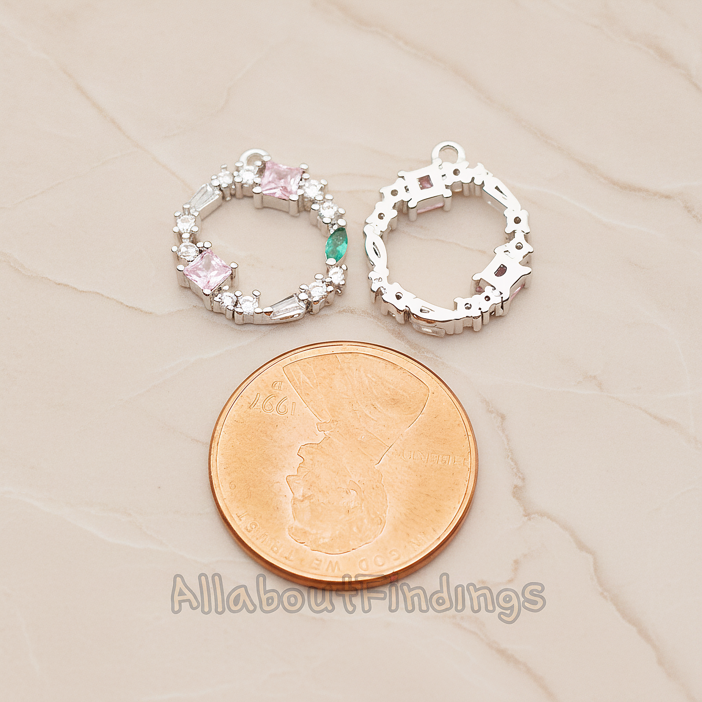 Crown of Beauty Round Cubic Pendant, 1 Pc on warm marble background (PD.1842)