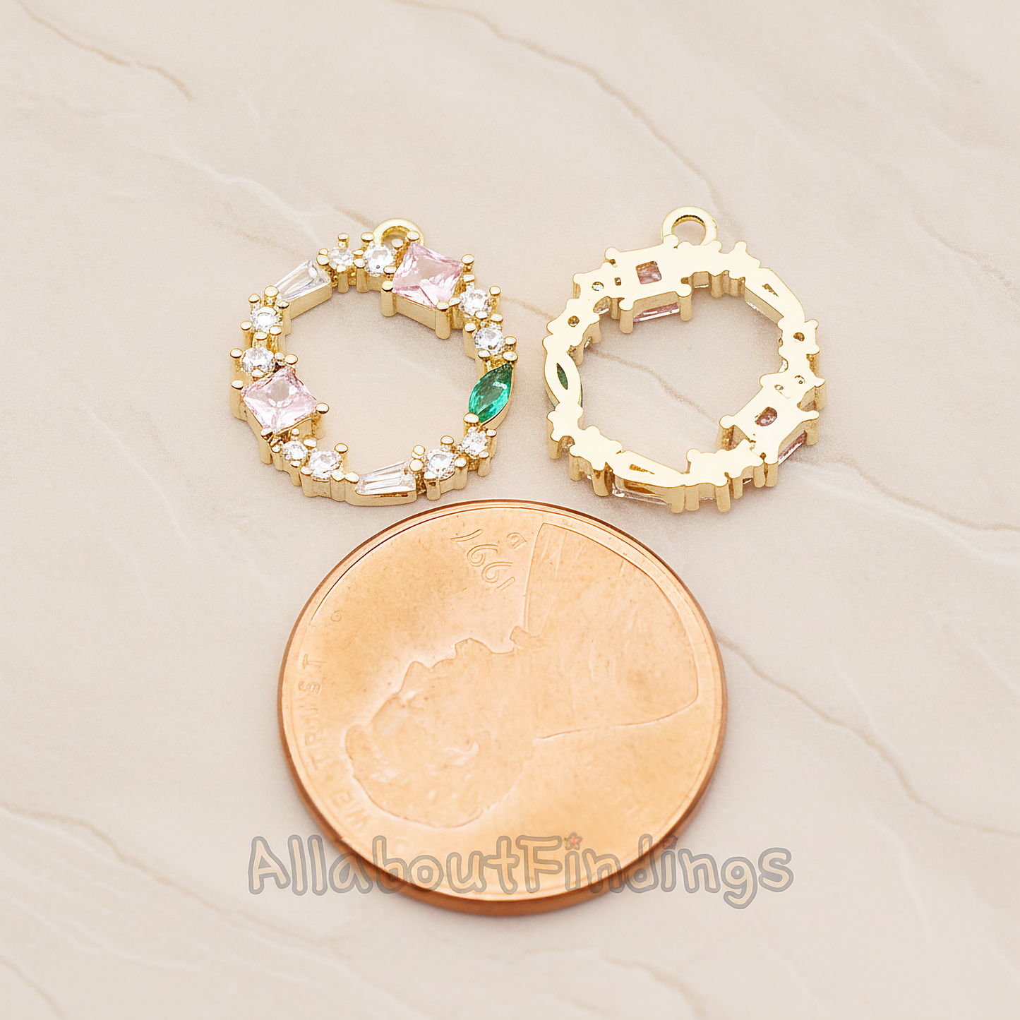 Crown of Beauty Round Cubic Pendant, 1 Pc on warm marble background (PD.1842)