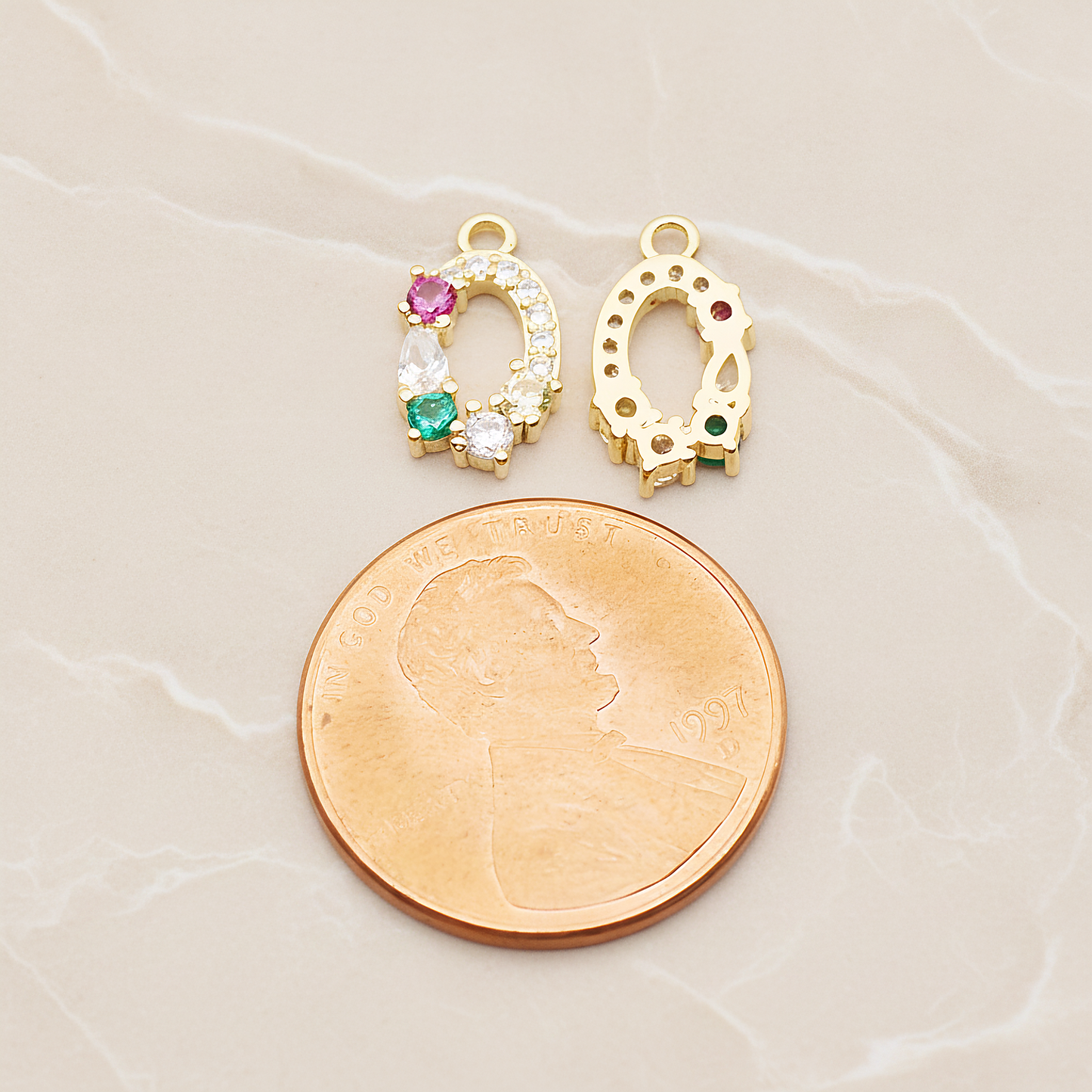 Small Oval Cubic Pendant, 2 Pc on warm marble background (PD.1847)
