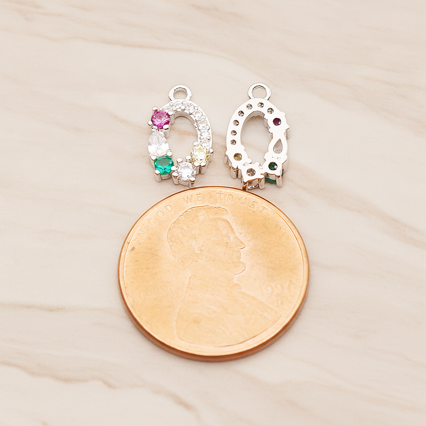 Small Oval Cubic Pendant, 2 Pc on warm marble background (PD.1847)