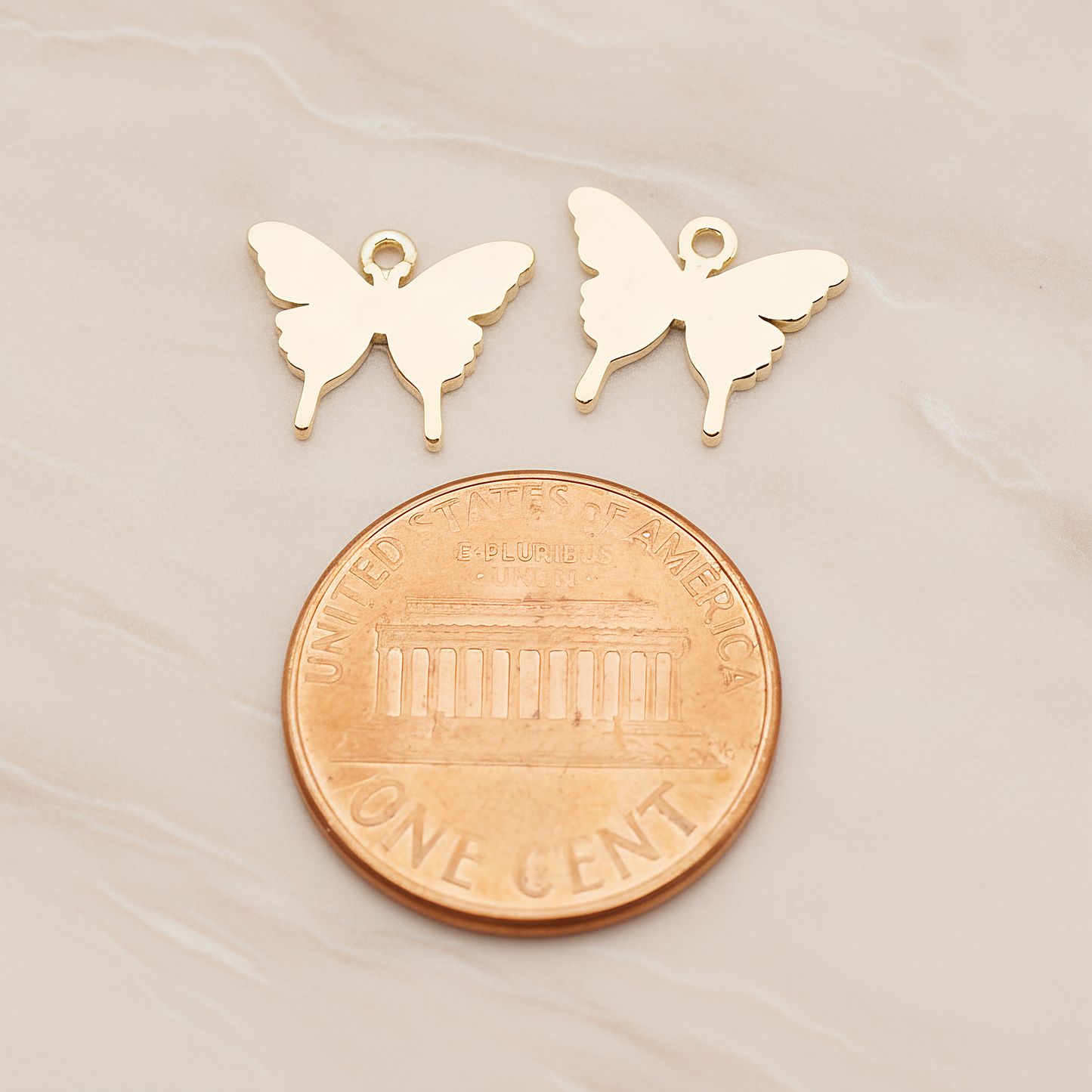 Simple Flat Butterfly Pendant, 2 Pc on warm marble background (PD.1880)