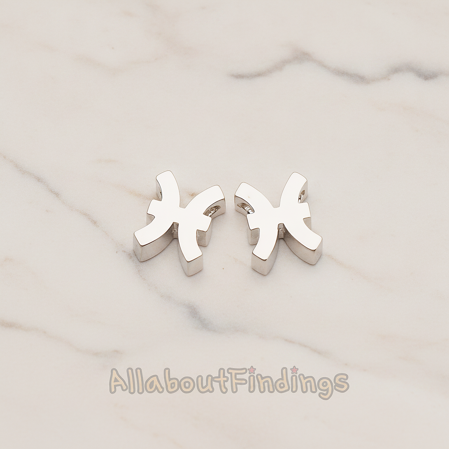 Zodiac Sign Pisces Bead Pendant, 2 Pc on warm marble background (PD.1895)