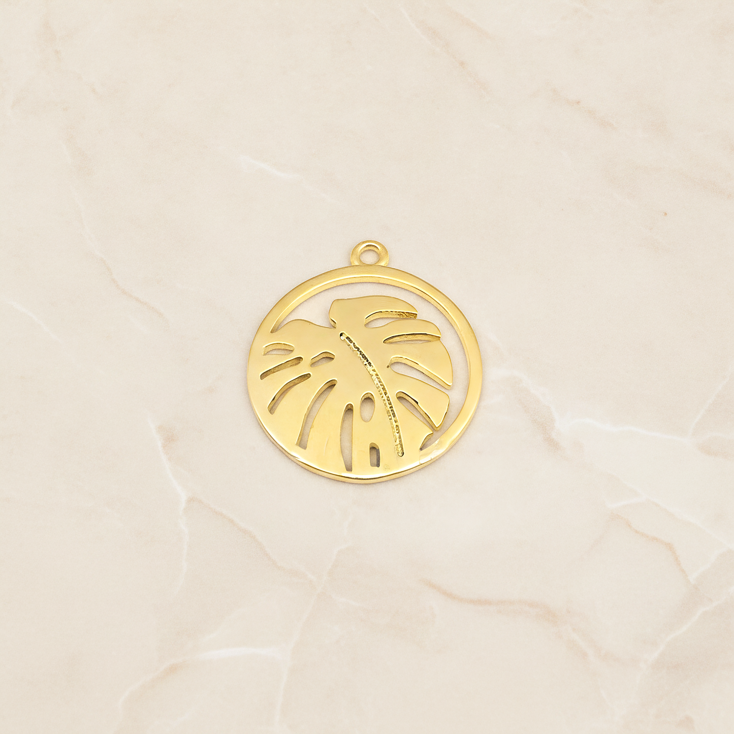 Round Monstera Pendant, 2 Pc on warm marble background (PD.1911)