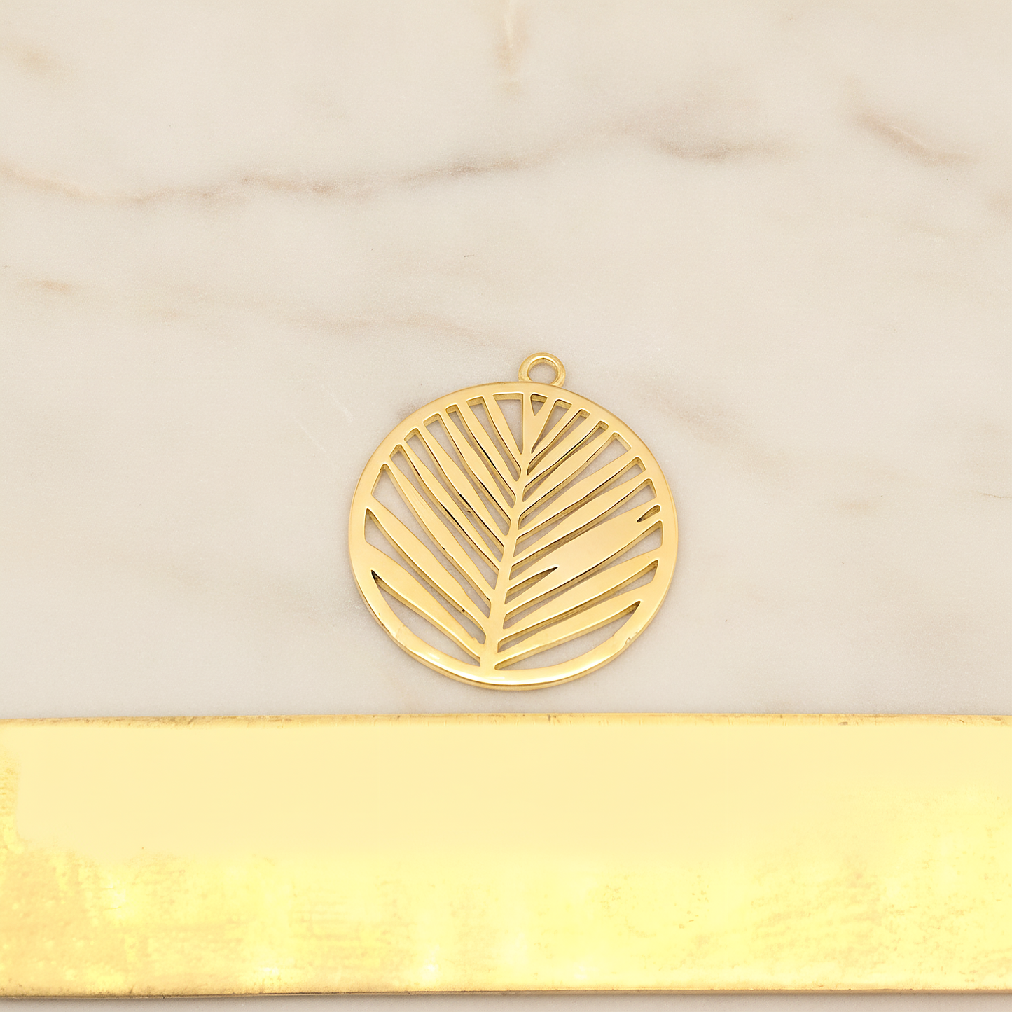 Round Tree Leaf Pendant, 2 Pc on warm marble background (PD.1912)