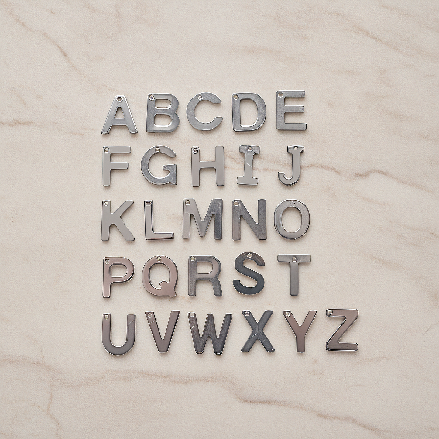 Surgical Steel Pendant Initials Pendant, 2 Pc on warm marble background (PD.1941)