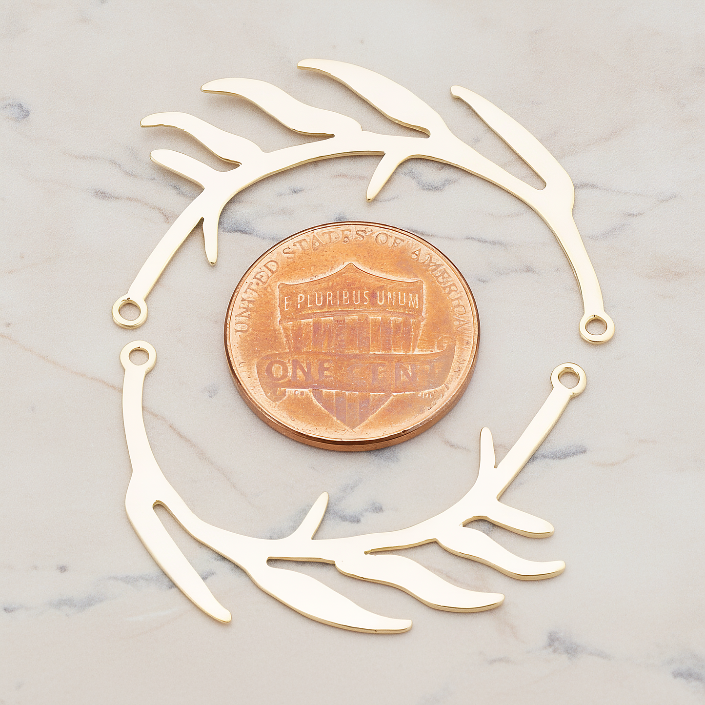 Odd Pinnate Leaves Pendant, 2 Pc on warm marble background (PD.197)