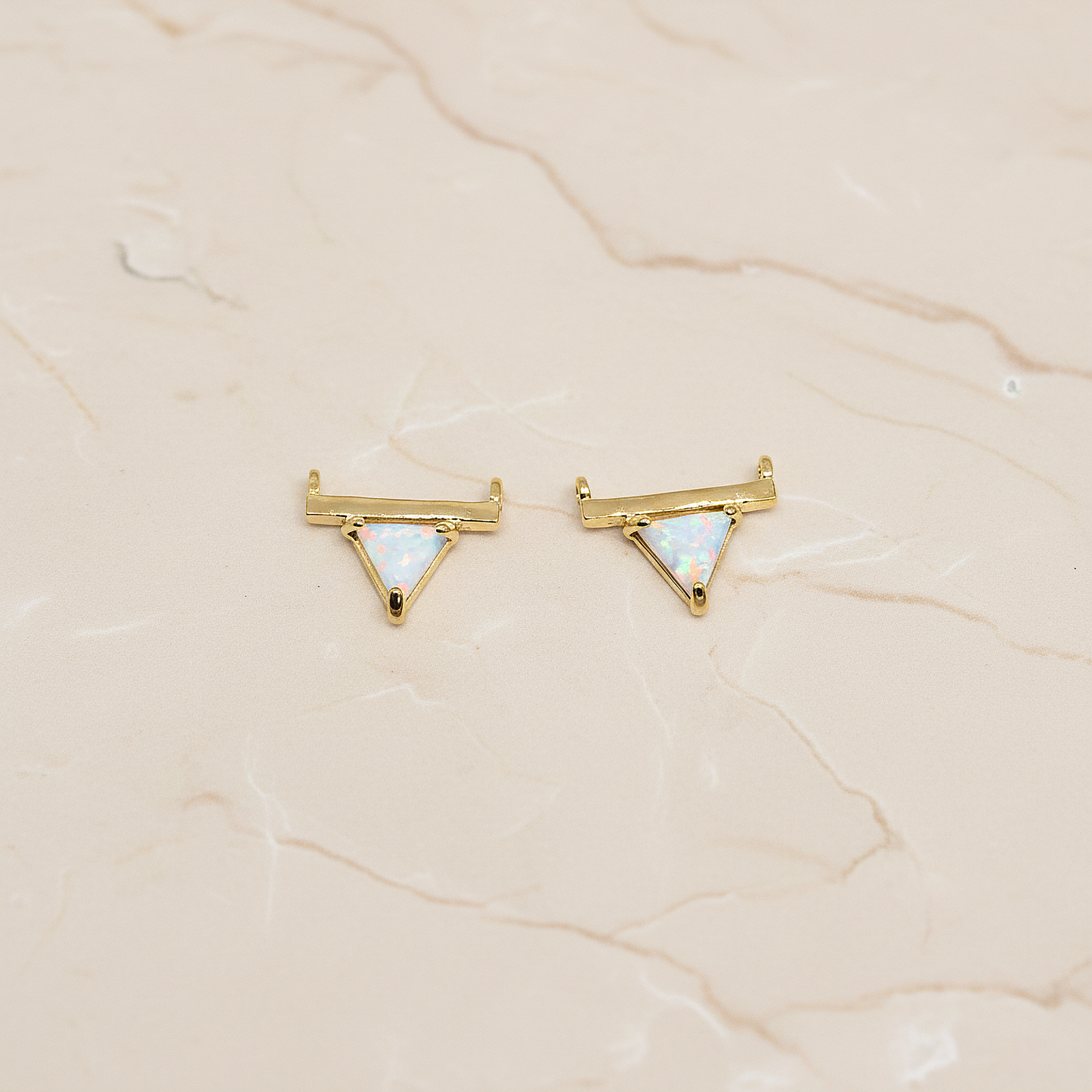 Opal Reverse Triangle Connector Pendant, 1 Pc on warm marble background (PD.1986)