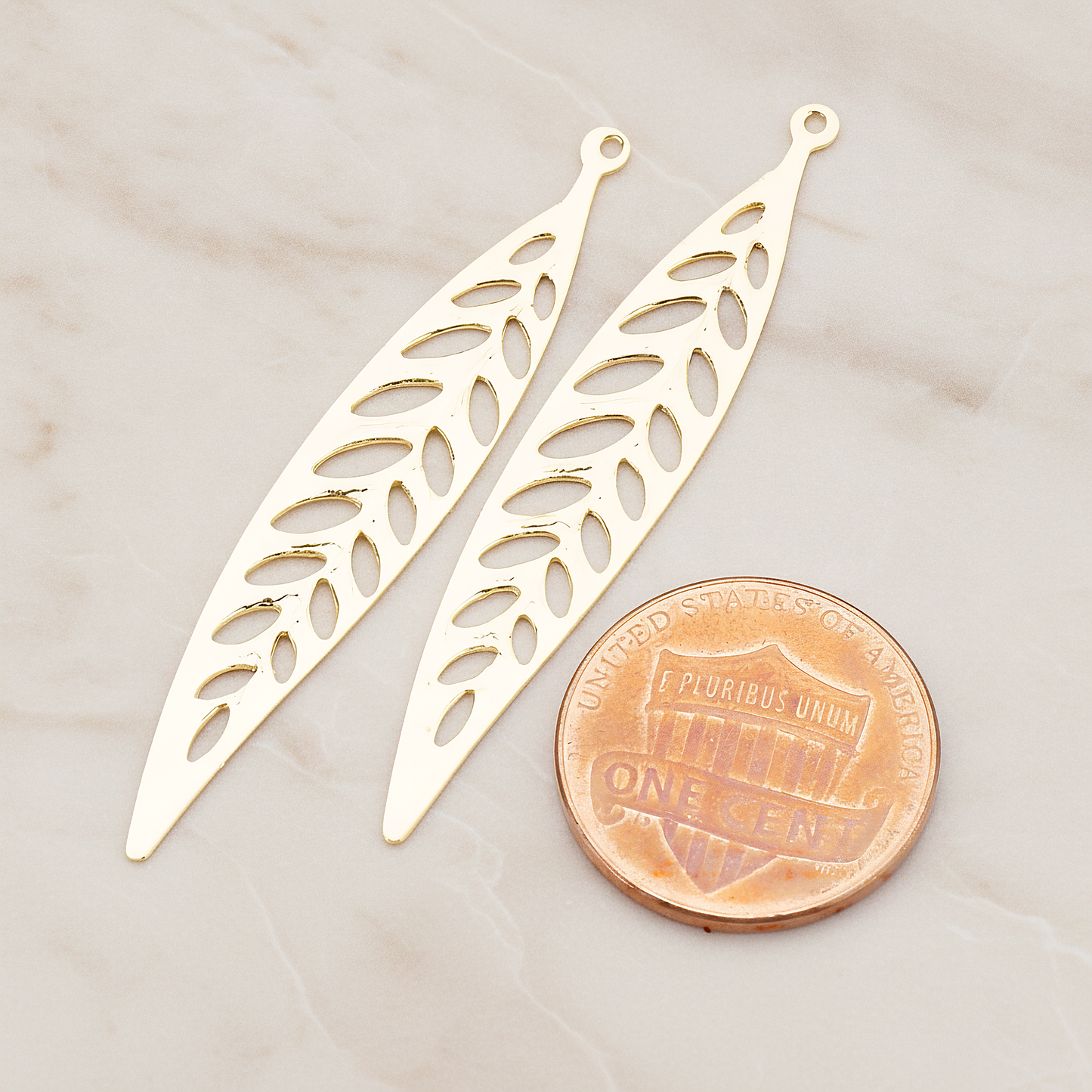 Pointed Linear Narrow Leaf Pendant, 4 Pc on warm marble background (PD.202)