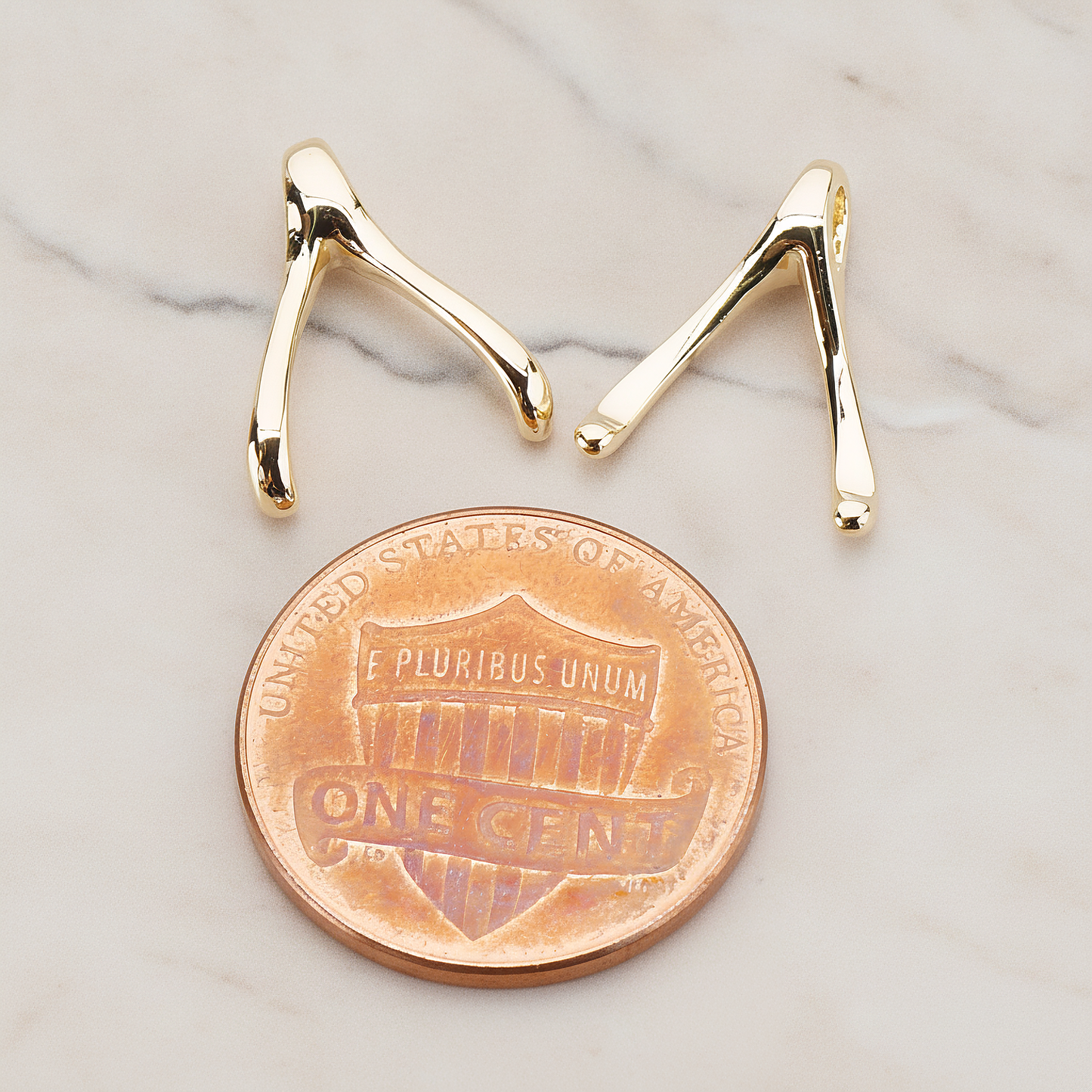 SMALL Wishbone Pendant, 2 Pc on warm marble background (PD.205-01)