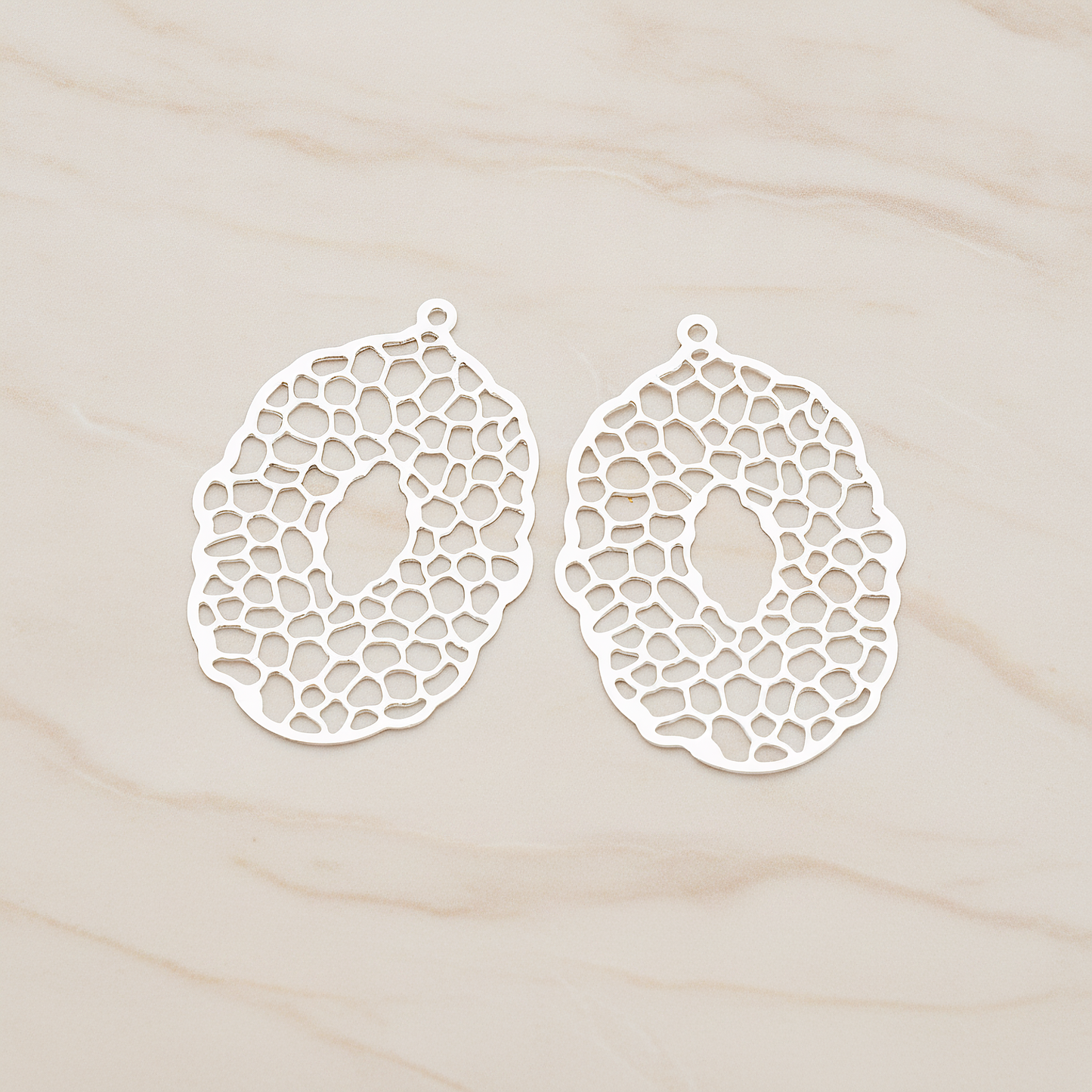 Filigree Oval Pendant, 2 Pc on warm marble background (PD.206)