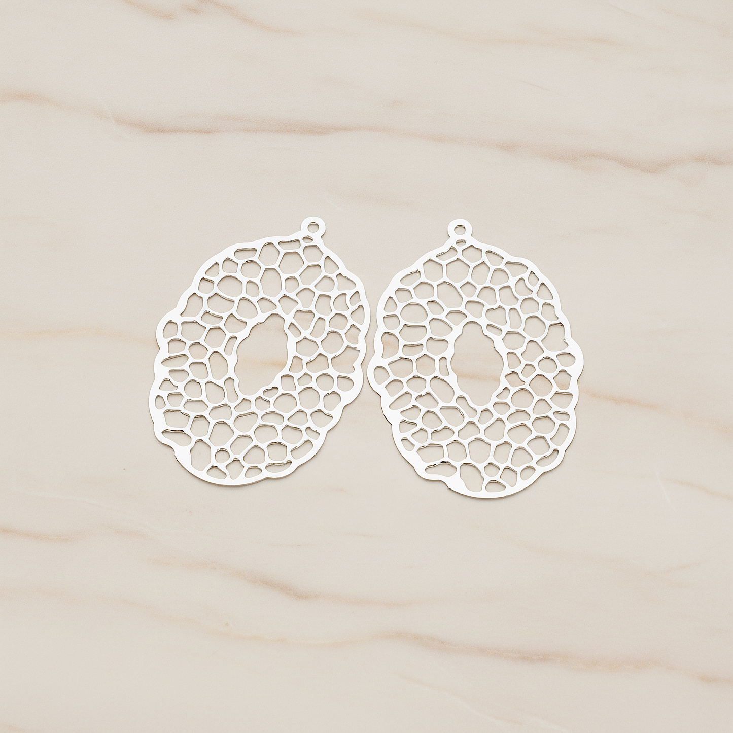Filigree Oval Pendant, 2 Pc on warm marble background (PD.206)