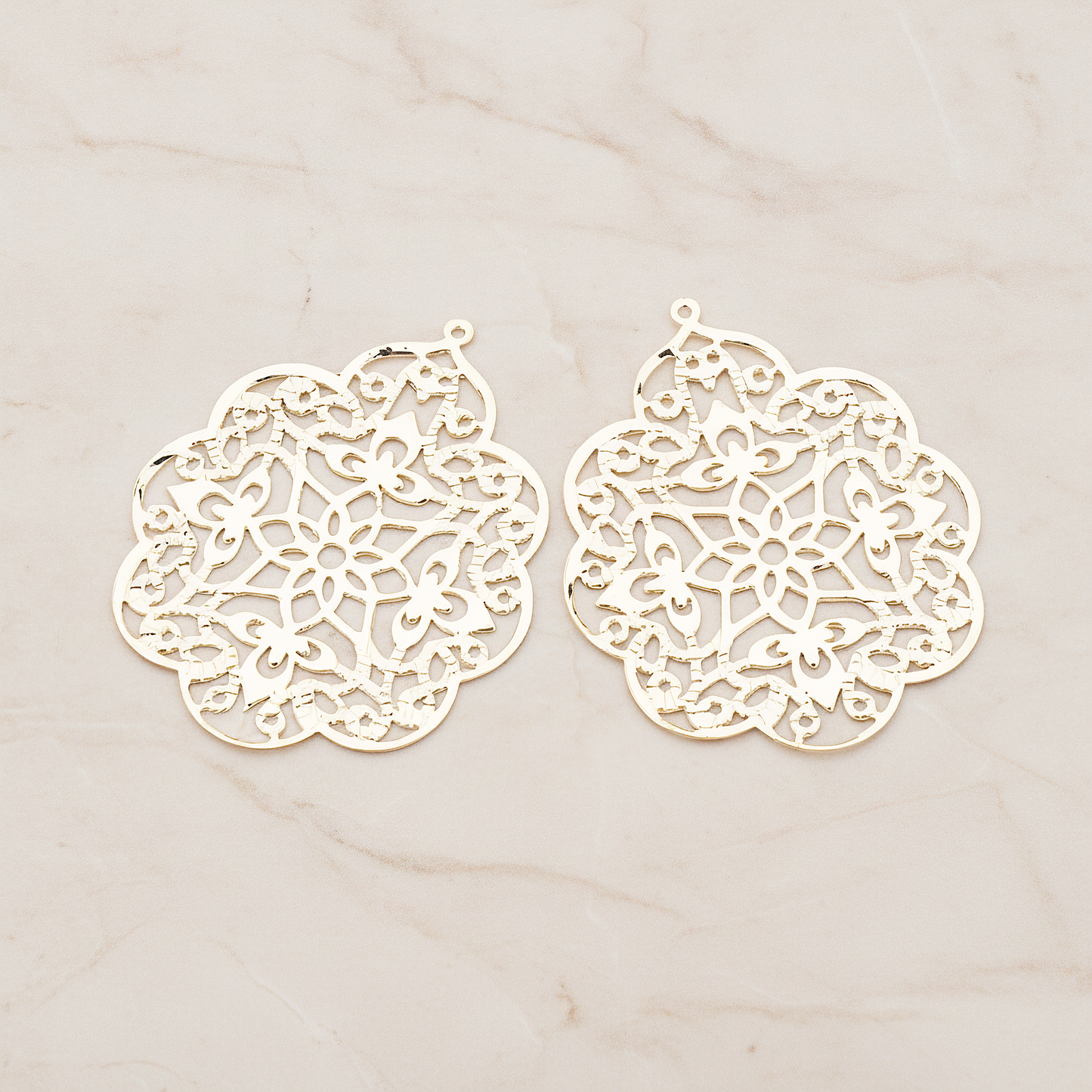 SMALL Gothic Filigree Pendant, 2 Pc on warm marble background (PD.209-01)